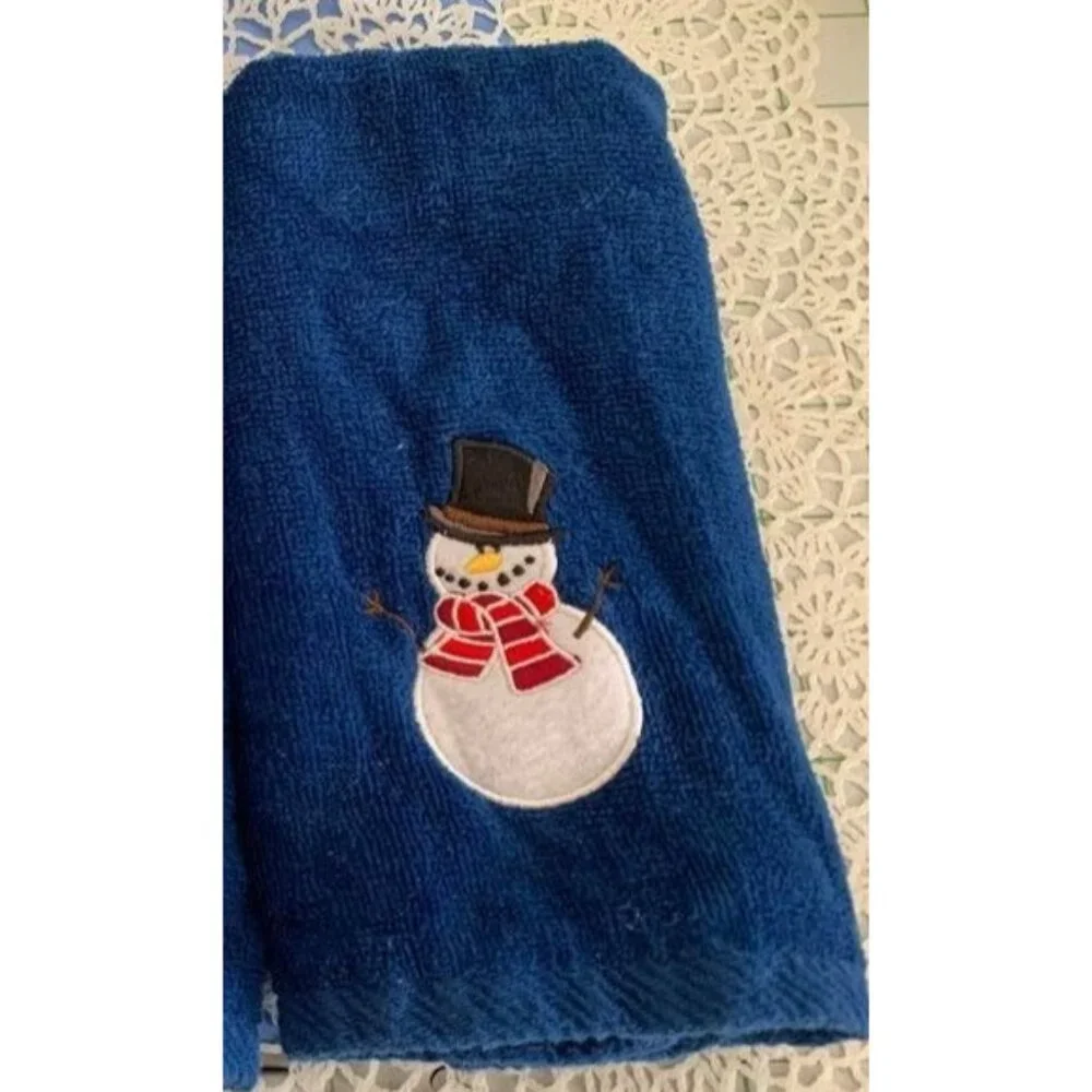 Christmas Embroidered Finger Towels Set Snowman & Polar Bear 11x15